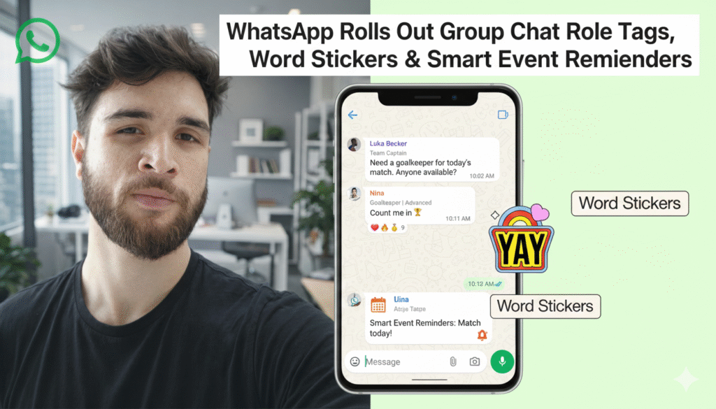 WhatsApp Rolls Out Group Chat Role Tags, Word Stickers & Smart Event Reminders